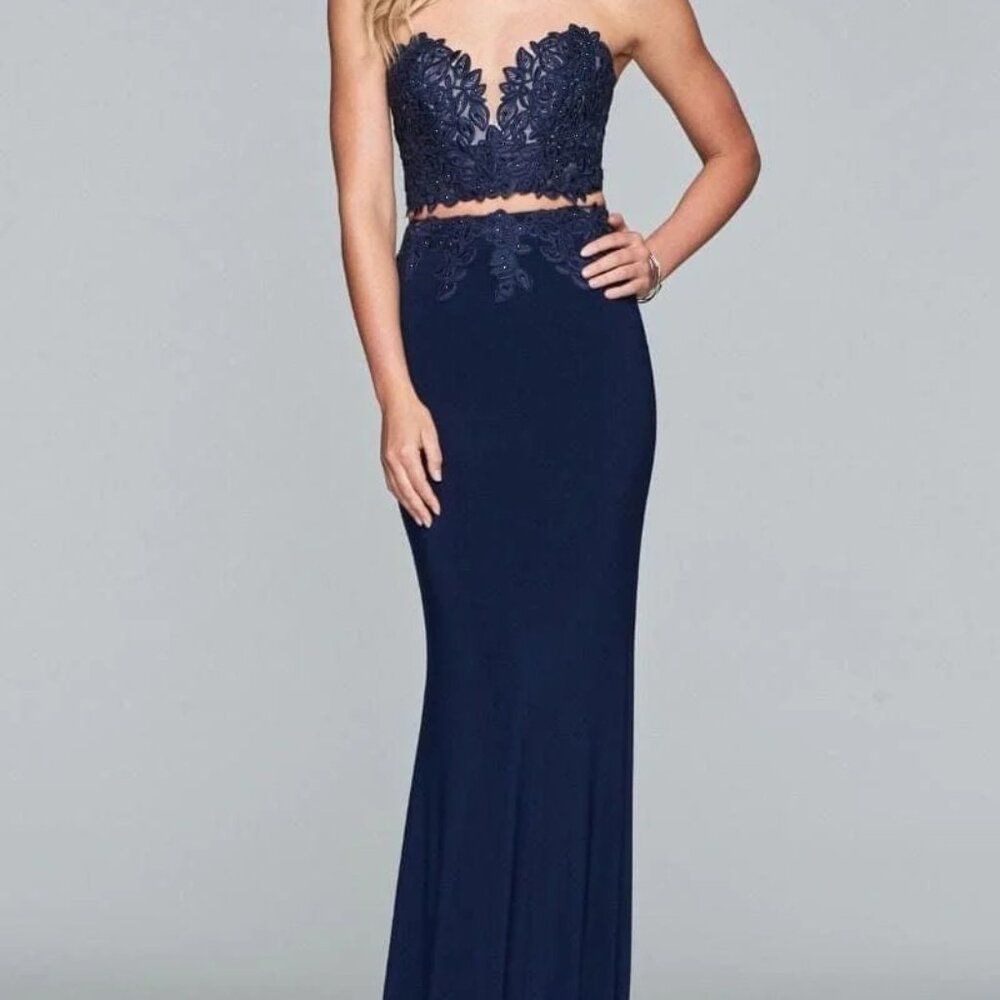 Faviana Navy Jersey Two-Piece Dress